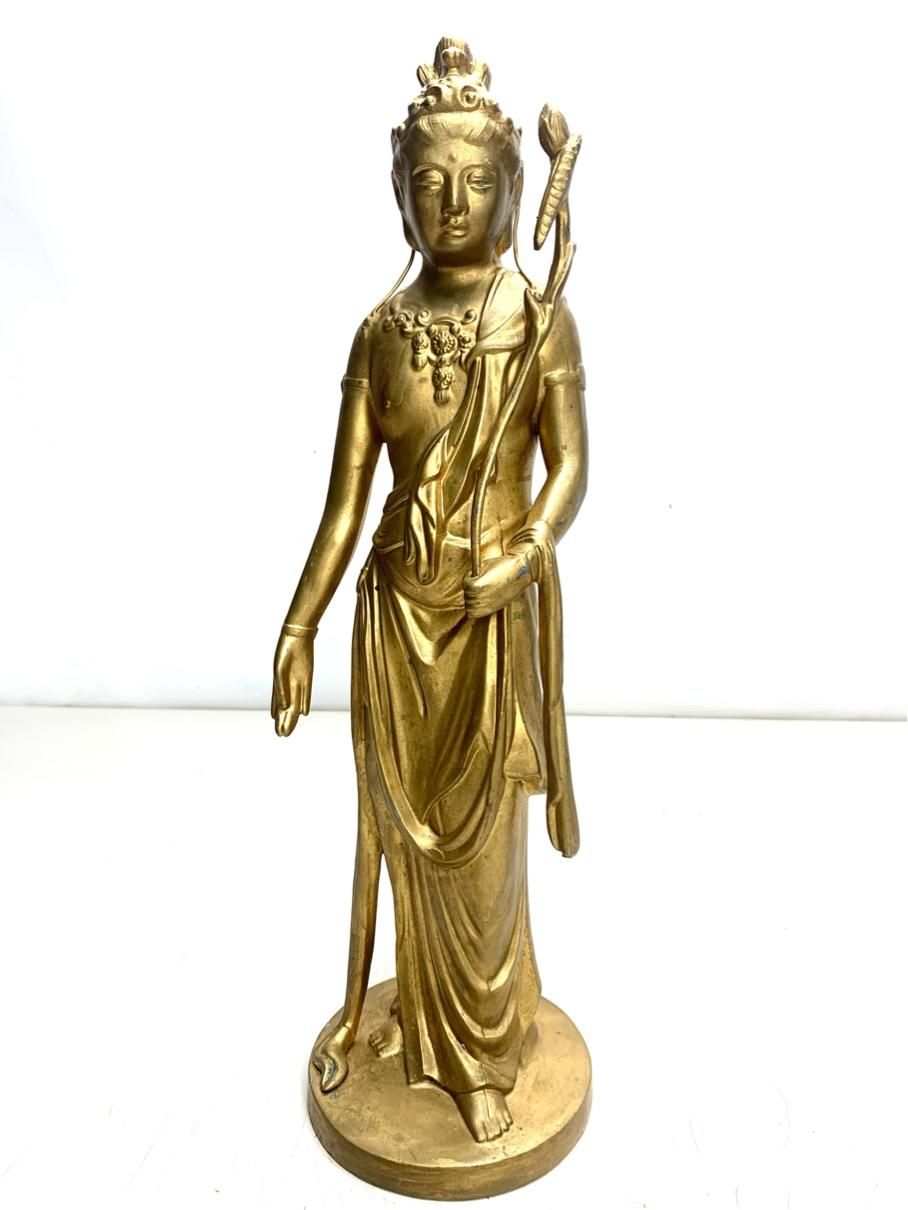 観音菩薩 高村光雲 ブロンズ像 高さ39cm 重さ約2kg 立像 仏像 インテリア 銅製 アンティーク A9170C08