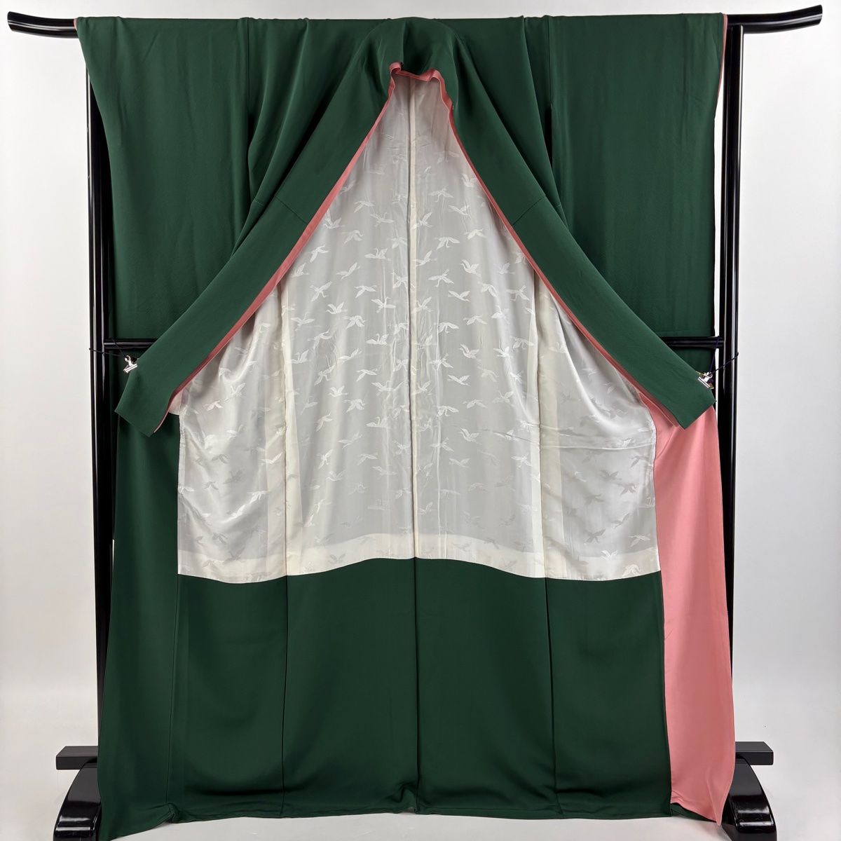 振袖 身長156-171cm 緑 正絹 振袖 身丈171cm 裄丈69cm L 袷 落款 緑 正絹 名品 一つ紋 【中古