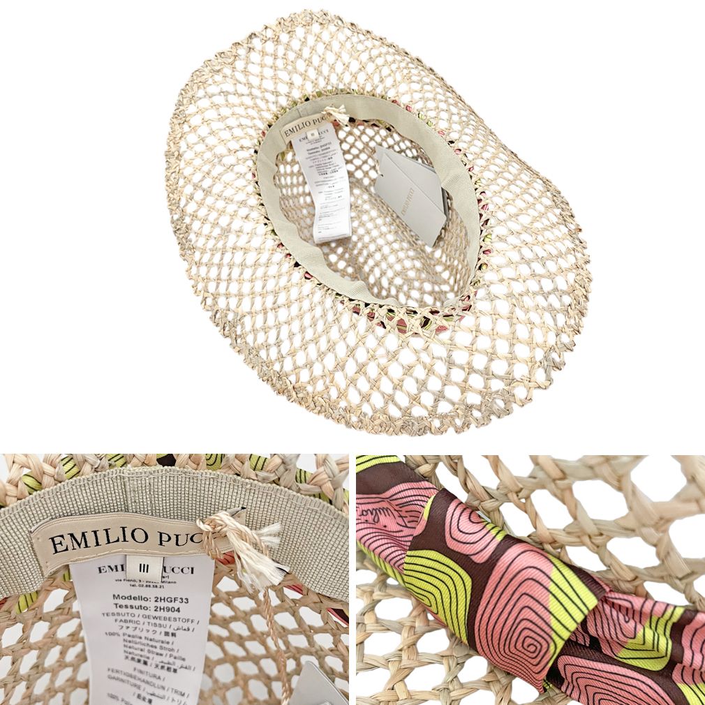 新品　エミリオプッチ　ハット　麦わら帽子 新品EMILIO PUCCIエミリオプッチ麦わら帽子(サンハット)ピンク