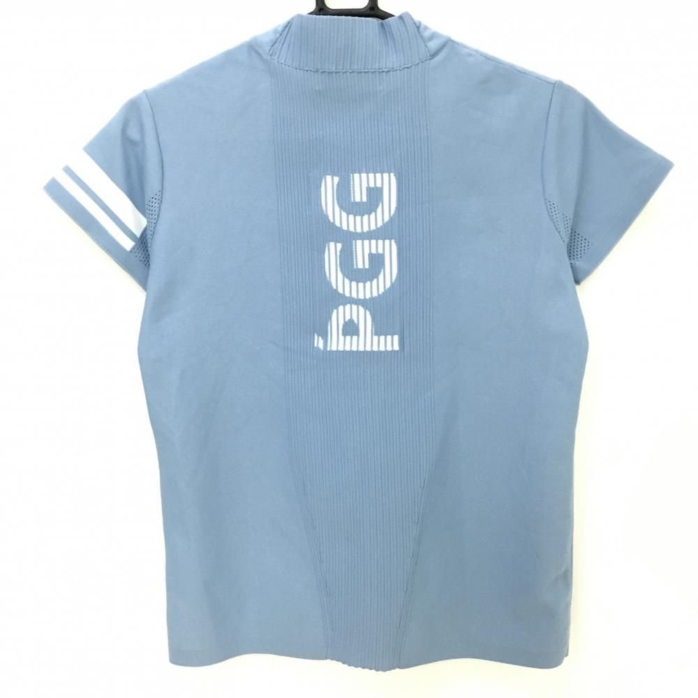 美品】PGGパーリーゲイツ 半袖ハイネックシャツ ライトブルー×白