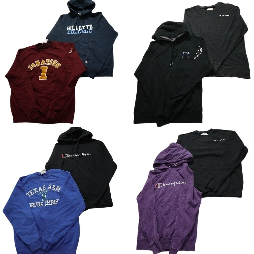 古着卸 まとめ売り チャンピオン Champion スウェット 8枚セット メンズ M 三段ロゴ フーディー カレッジ風 古着 NC3913