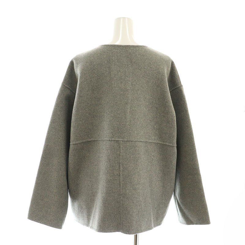【新品】インディヴィ リバーノーカラーショートコート 灰色 38 ウール インディヴィ INDIVI ウールリバーノーカラーコート ショート丈