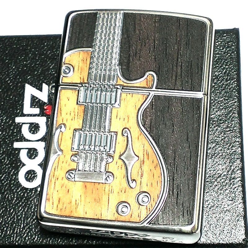 ZIPPO ライター アンテーク ギター ジッポ シルバーイブシ 天然木象嵌 ウッドインレイ 両面加工 彫刻 かっこいい おしゃれ メンズ プレゼント  ギフト - メルカリ