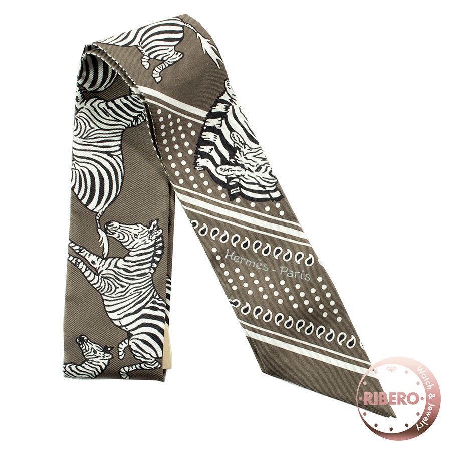 HERMES エルメス Les Zebres Bandana ゼブラ バンダナ 063265S 06 ツイリー グレー ホワイト