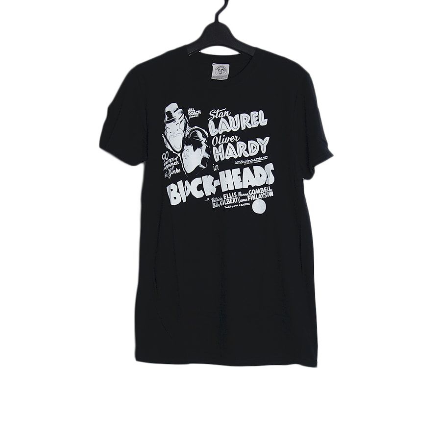 新品 映画 ブロックヘッド プリントTシャツ お笑いコンビ Laurel & Hardy 黒色 M