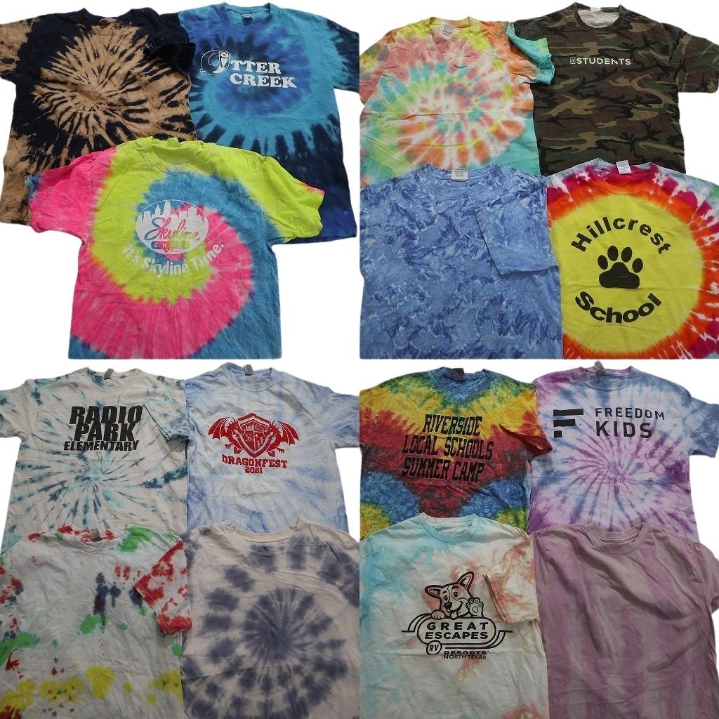 古着卸 まとめ売り タイダイ柄・迷彩柄 半袖Tシャツ 15枚セット (メンズ M ) 英文字プリント ワンポイント 総柄 中古 古着 MY0078