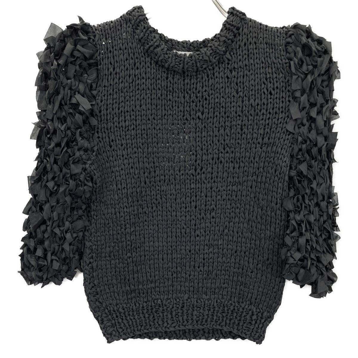 CLANE クラネ 24 AW ﾌﾞﾗｯｸ 17106ｰ2252 FRILL HALF SLEEVE HAND KNIT TOPS 1