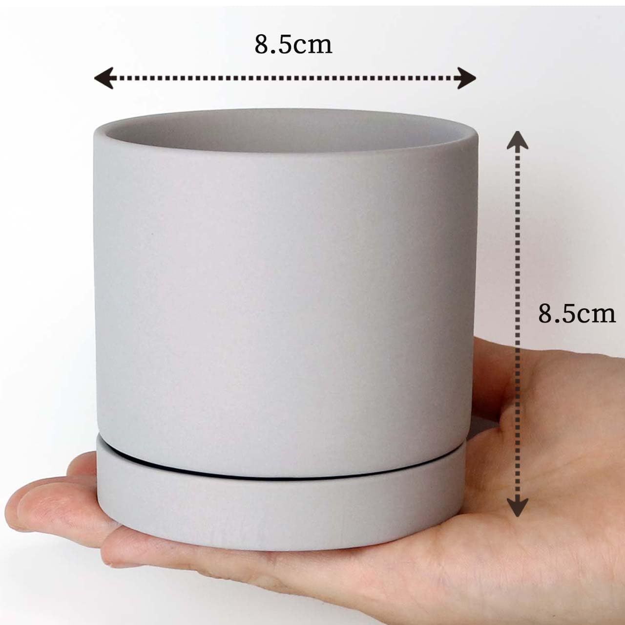 【大人気】北欧 3号 シンプル 直径 小型 小さめ 8.5cm 室内 インテリア 受皿付き 陶器鉢 観葉植物 植木鉢 植物 おしゃれ 鉢 韓国 (イナコウゲイ) (ライトグレー) inakougei