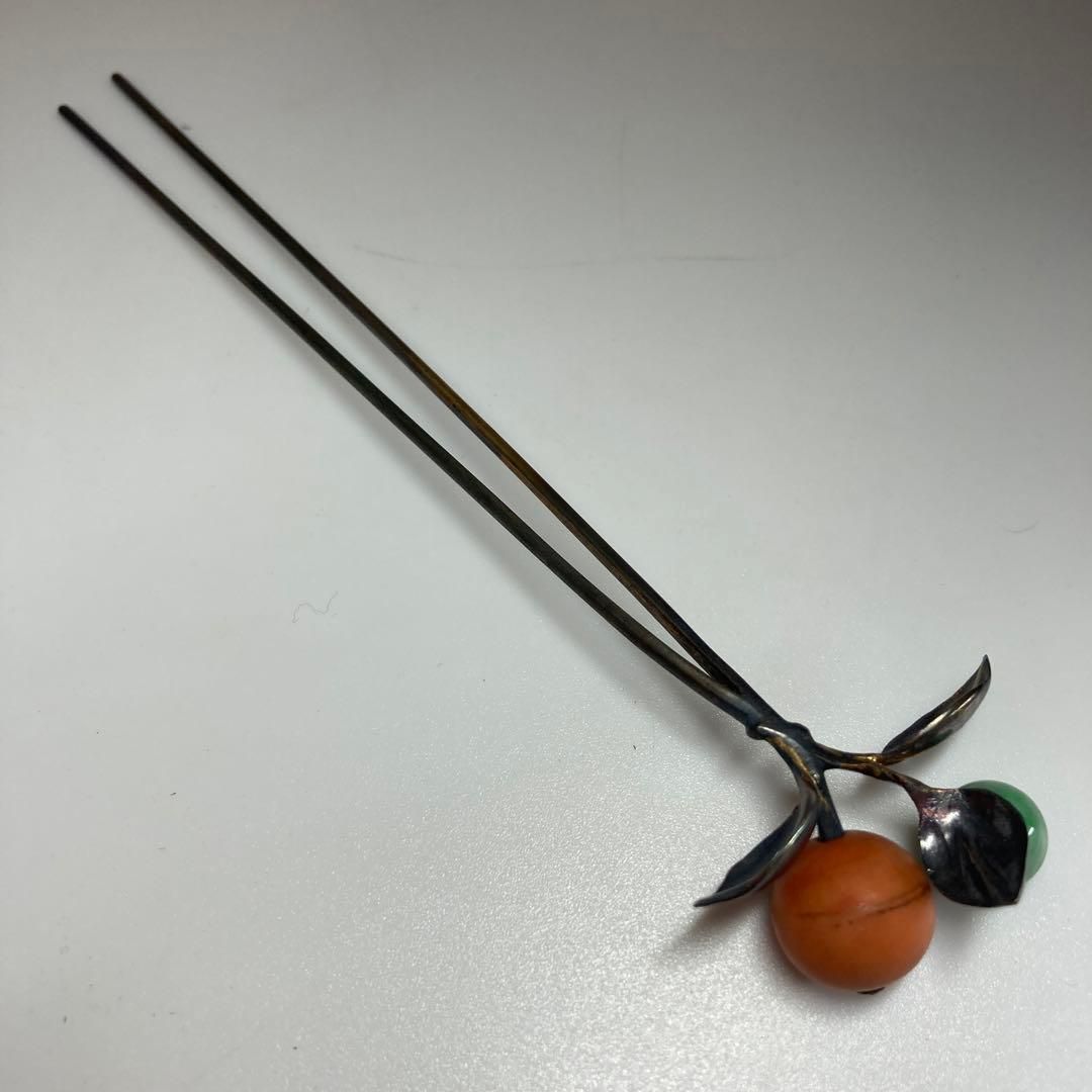 本赤珊瑚と翡翠 純銀簪 ケース付 14g 東Y5-0816 1Fトヒサ WWW_MORNINGWALKER_COM