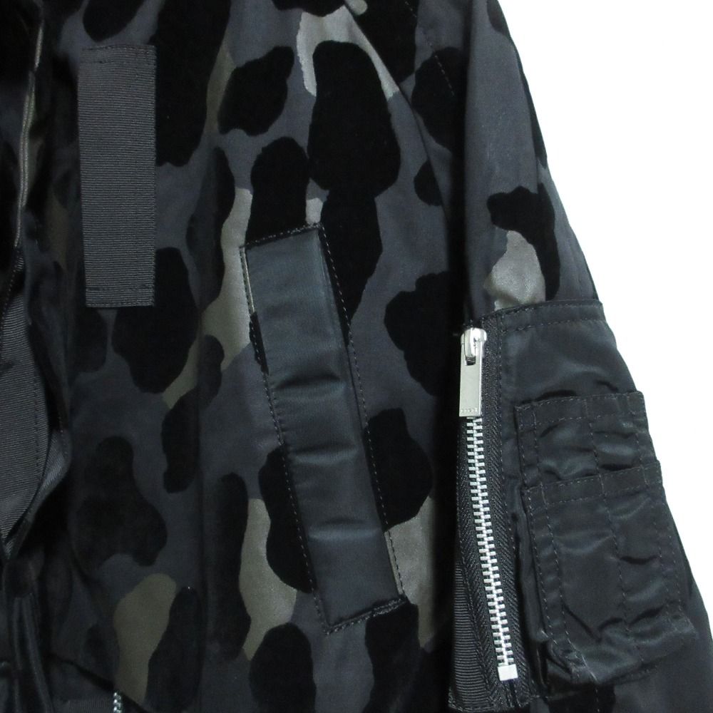 sacai - 良品 sacai サカイ レオパード柄 MA-1 ドッキングジャケット ショートブルゾン 22-06131 サイズ1 ブラック レディース 古着 中古 USED 良品 sacai サカイ レオパード柄 MA-1 ドッキングジャケット ショート