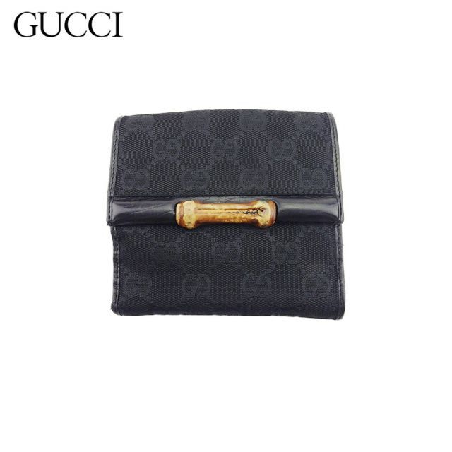 グッチ Wホック 財布 二つ折り レディース メンズ バンブー GGキャンバス ブラック ベージュ キャンバス×レザー GUCCI C4561