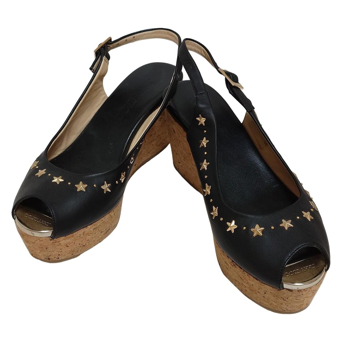 JIMMY CHOO 36.5 スタースタッズ フラットシューズ レザー 黒 JIMMY CHOO(ジミーチュウ) サンダル 36 レディース - 黒