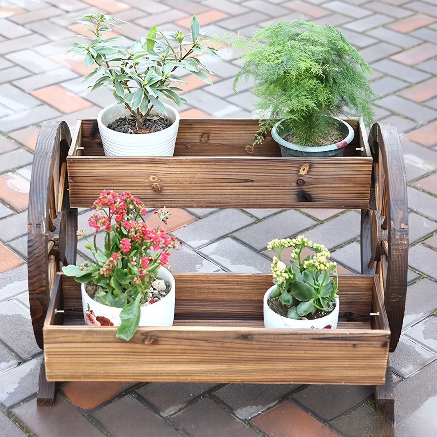 オブジェ プランター ガーデニング フラワースタンド トロリースタンド インテリア 植物 ヴィンテージ 木 植物の棚 花の棚 はしご 屋内 植