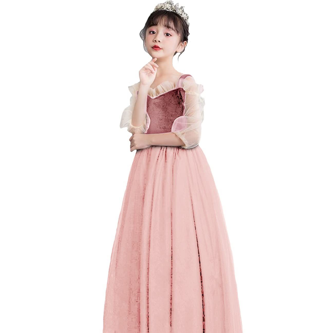 150_ピンク [VIISEN] 女の子 子供 ドレス ピアノ発表会 ロングドレス キッズ 子ども ドレス フォーマル ワンピース 肩あき ジュニア ドレス 上品 エレガント お姫様 結婚式 演奏会 110-170CM(ピンク 