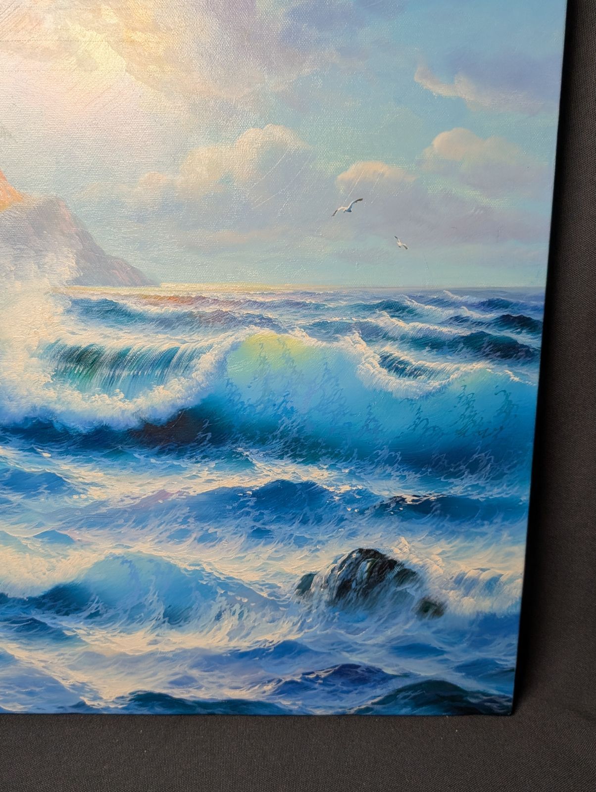 SALE海 波 油彩 配送 サイン有り 10号キャンバスのみ F10 かもめ 灯台