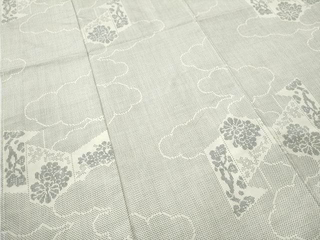 平和屋着物○本場大島紬 白大島 7マルキ 雲取り屏風草花文 正絹 逸品