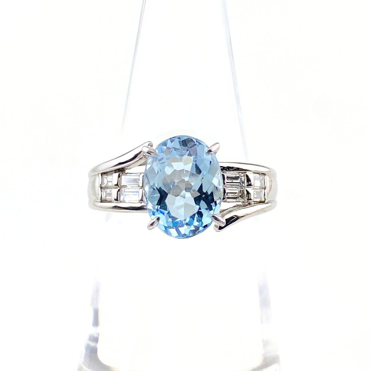 アクアマリン デザインリング プラチナ 指輪 メレダイヤ リング 10.5号 Pt900 アクアマリン ダイヤモンド レディース