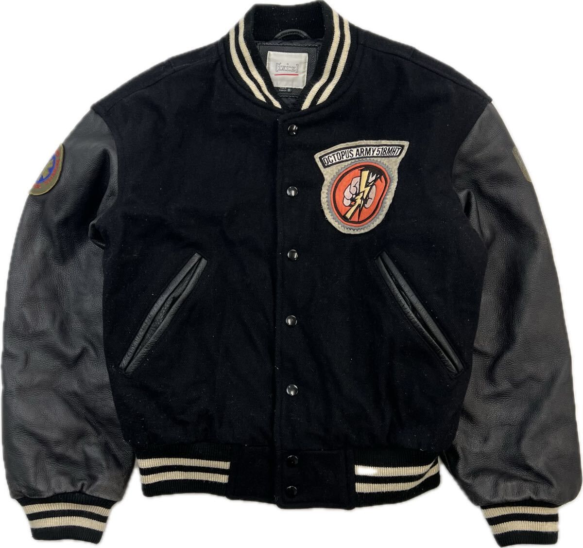 低価，人気SALE IXI:Zイクシーズ袖革スタジャン黒×黒(M)