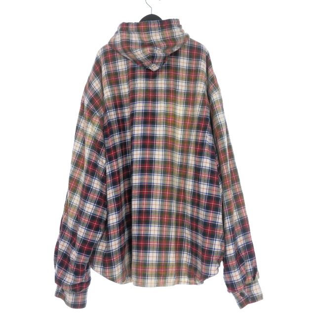 バレンシアガ BALENCIAGA 23SS BLEACHED PLAID HOODED SHIRT チェック柄 中綿 フードシャツ 長袖 XXS レッド 赤 699223 TMM05 正規