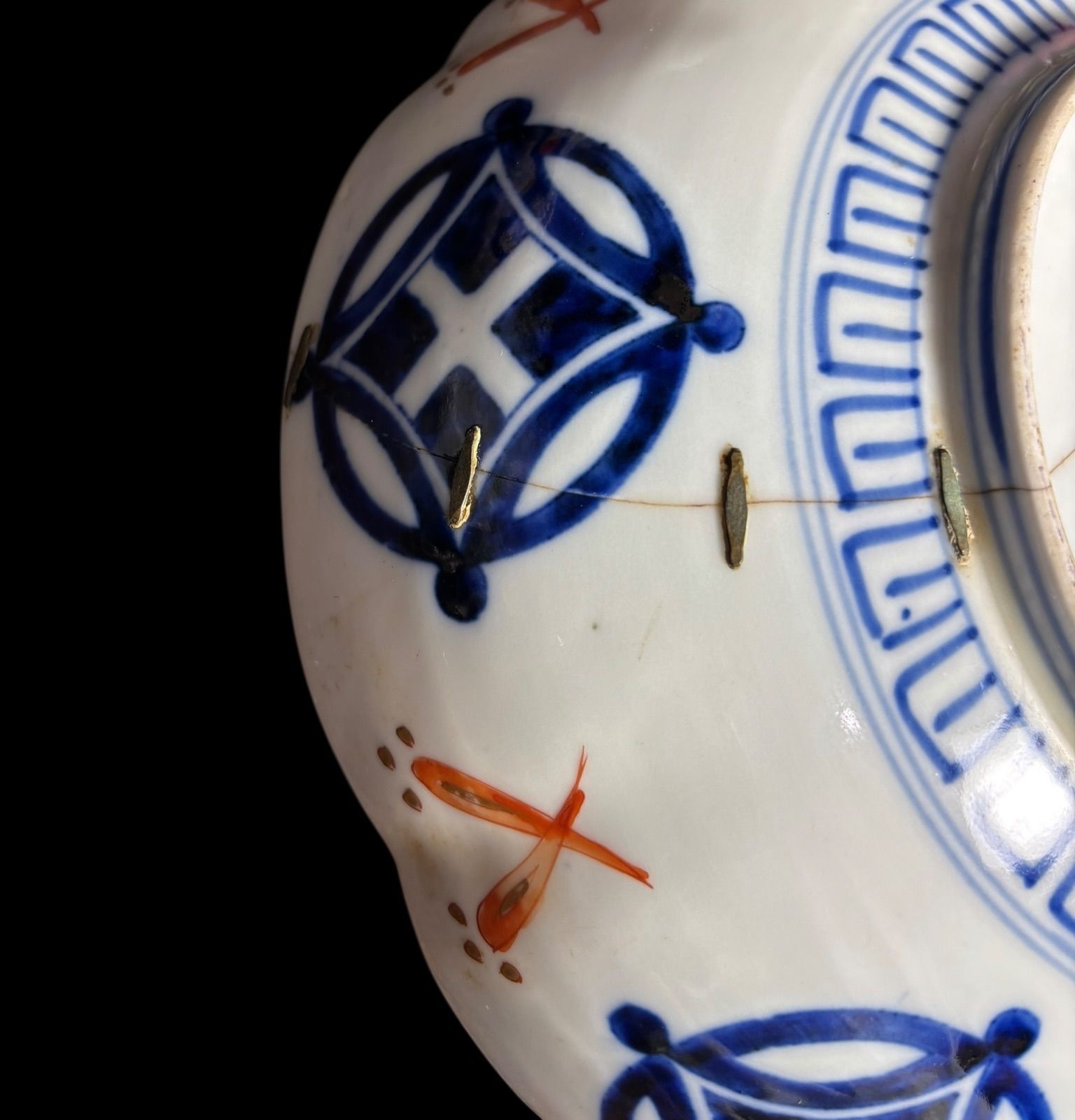 明治期 染付長角皿 古美術 皿 印判 富士山 龍 竜 染付