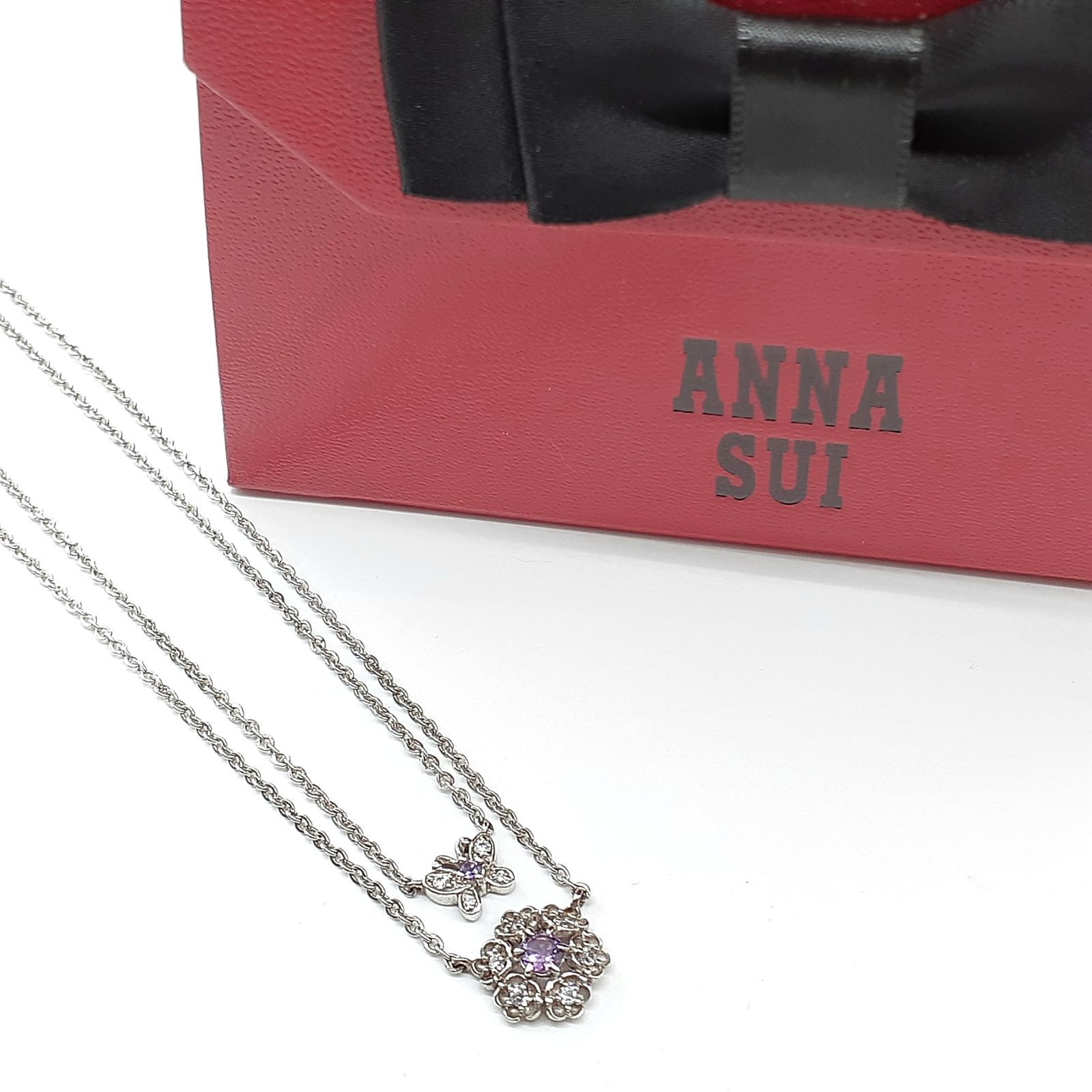 ANNA SUI アナスイ ネックレス 2連 SILVER 925 シルバー ジルコニア