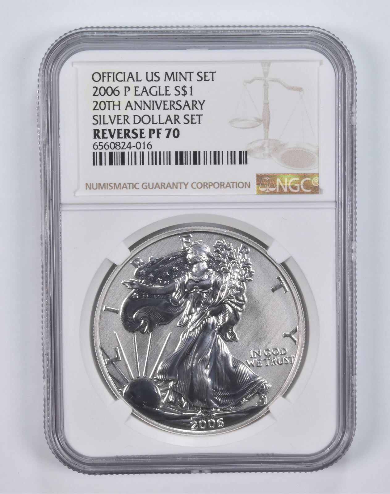 2006P PF70 リバース アメリカン シルバーイーグル 20周年記念 ドルセット NGC ブラウン Lbl