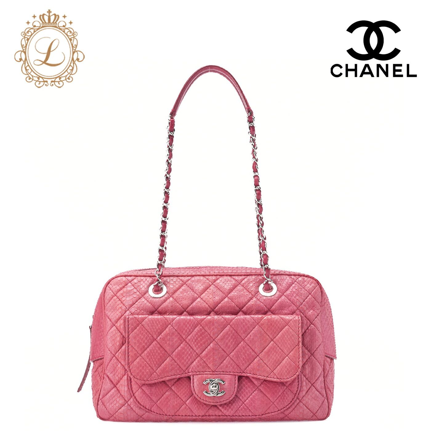 CHANEL シャネル マトラッセ アウトサイドフラップ チェーンショルダー パイソン ピンク シルバー金具 レディースバッグ ハイブランド 送料無料