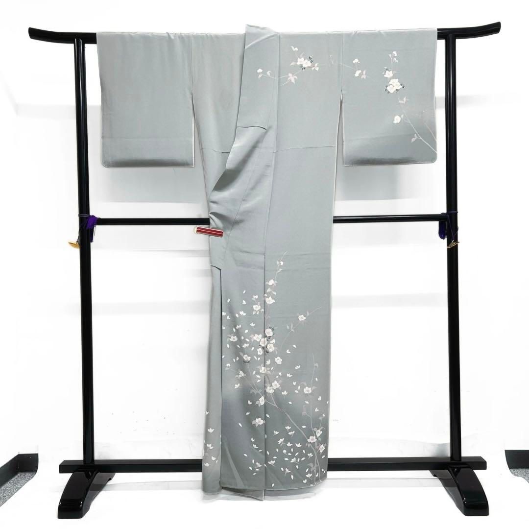 作家もの 訪問着 京加賀友禅 椿 花模様 リーフ 紋無し 着物 071a d  