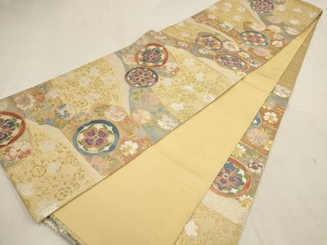 ☆ 袋帯 丸に多様な花柄 花唐草模様 真珠色 ますいわ屋誂 O-3660 商品のご案内 ｜ 東京ますいわ屋: フォーマルきもの