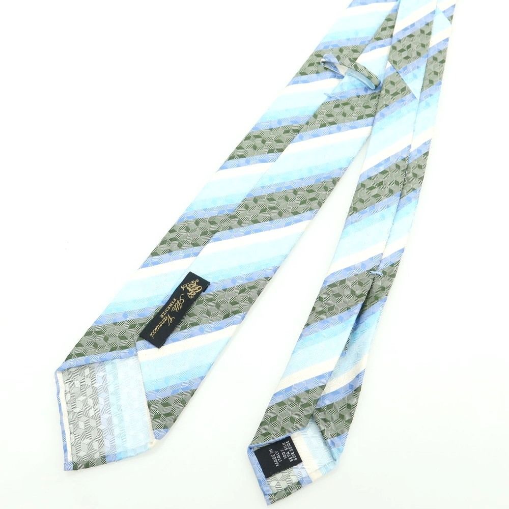 未使用アットヴァンヌッチ ネクタイ 無地 ウール ブルー ヘリンボーン