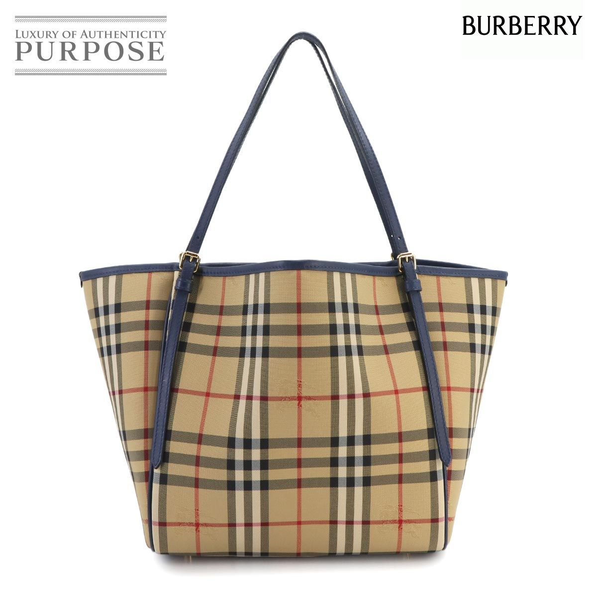 バーバリー BURBERRY ノバチェック トート バッグ ナイロン レザー ベージュ ネイビー 4012451 ゴールド 金具 Tote Bag  90240014 - メルカリ