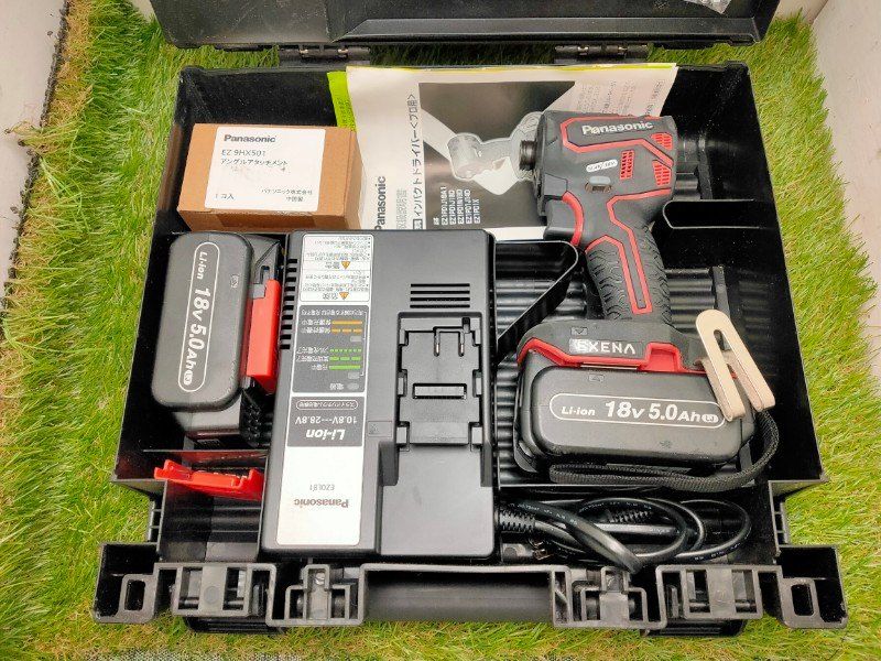 パナソニック インパクトドライバー EXENA Pシリーズ ＋BRAIN デュアルタイプ 18V高容量5.0Ah電池パックセット レッド EZ1PD1J18D-R 動作 済み