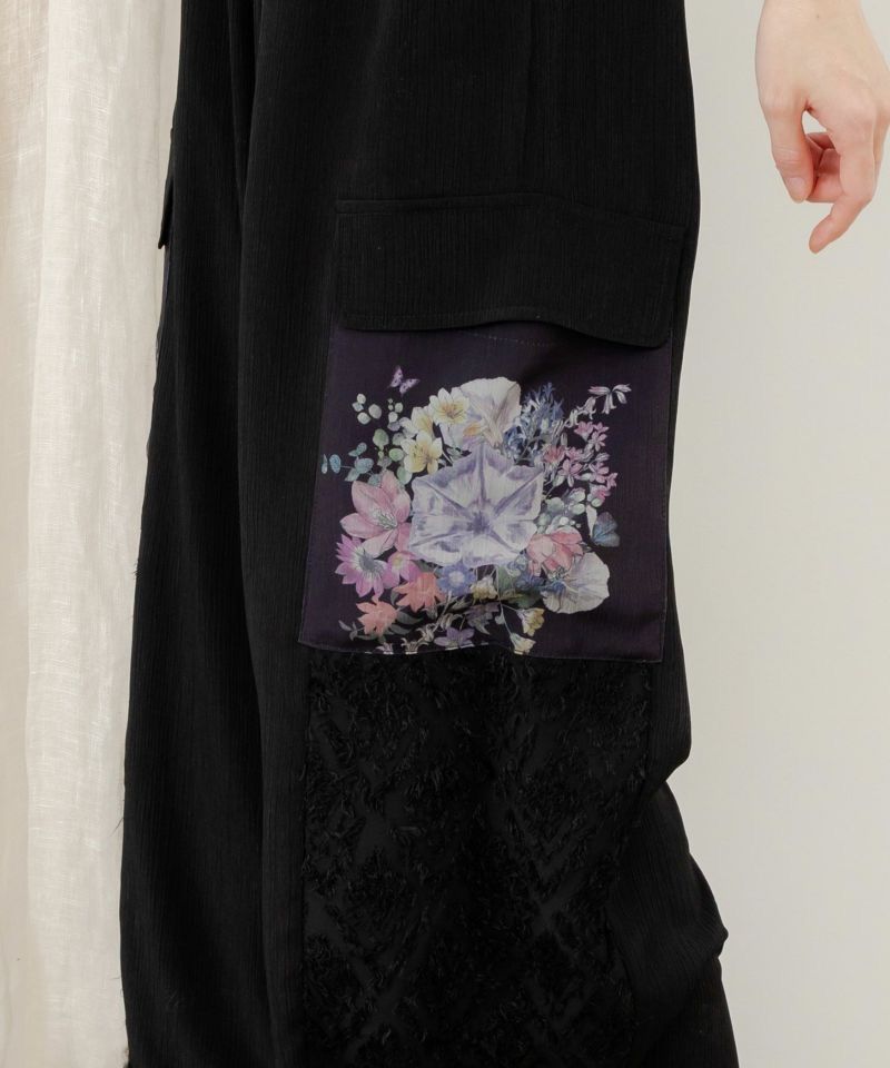 ISScoLar（イズスカラー）花蝶フリンジシフォン 異素材MIXカーゴ