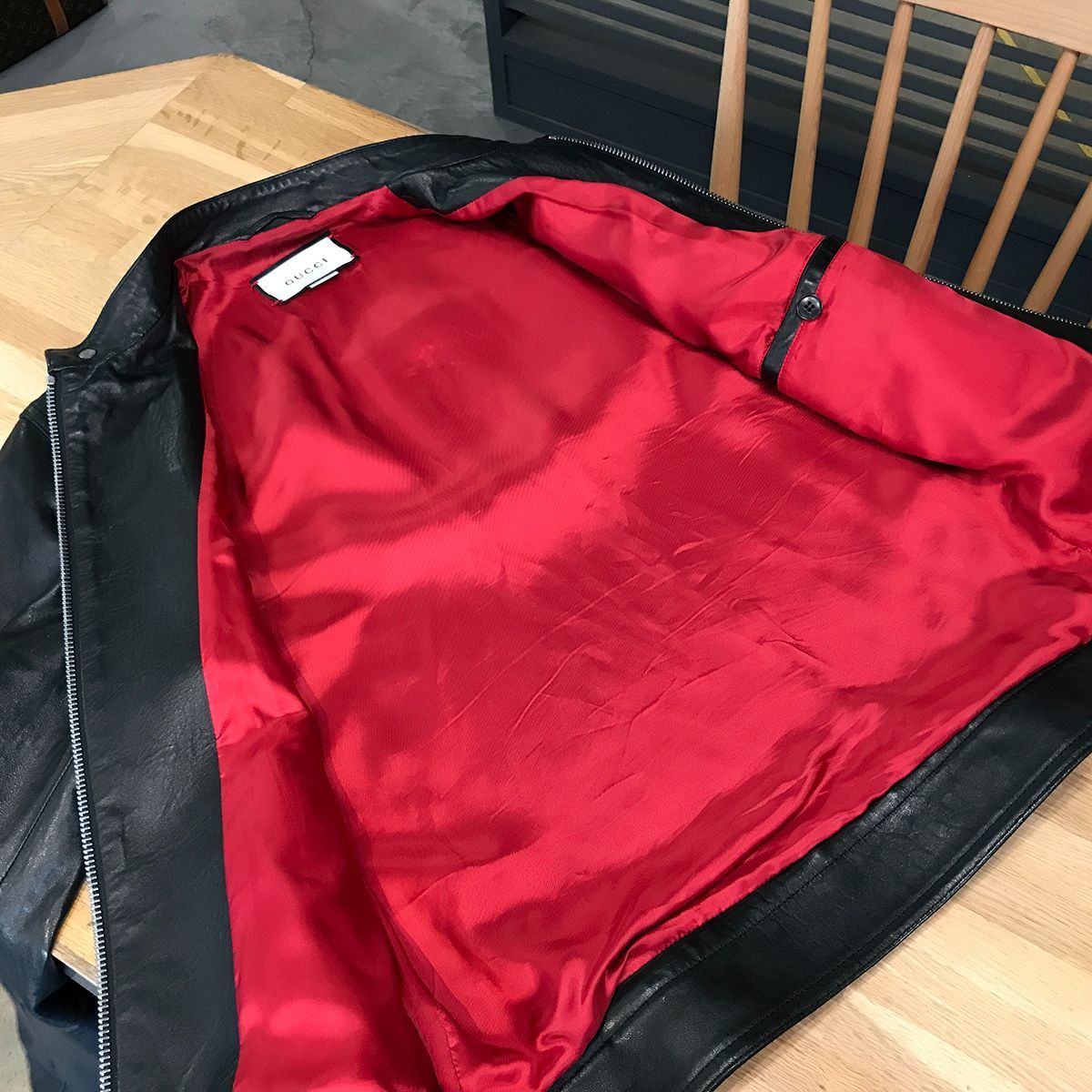 超美品】グッチ シングル ライダースジャケット ラムスキン ブラック 