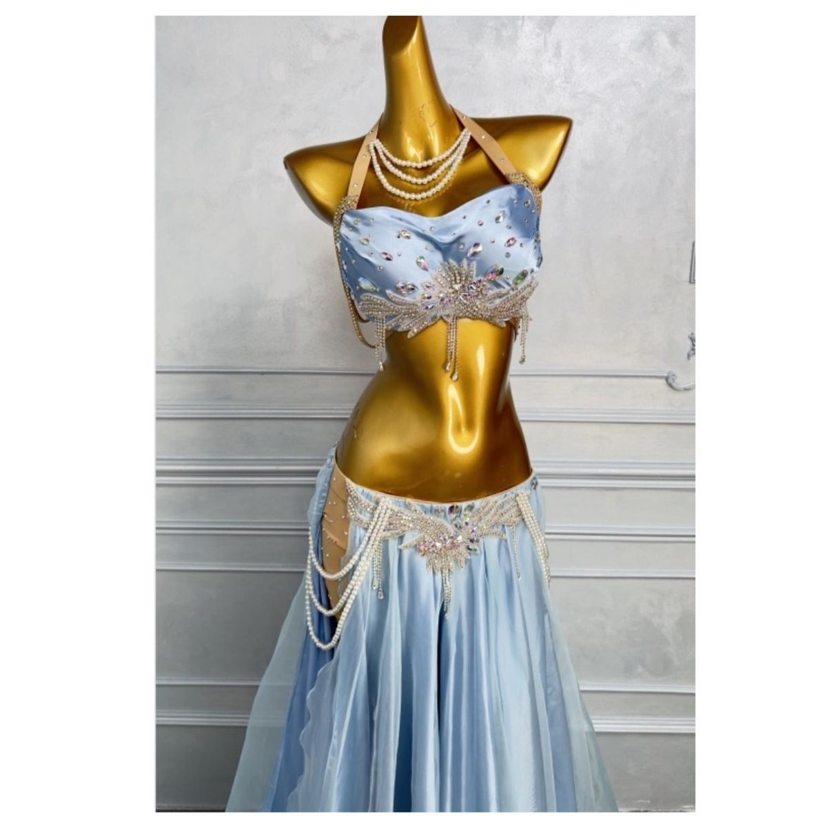 迅速発送 ベリーダンス衣装 パール トップス＋スカート 光沢 オーダーメイド ステージ衣装 4カラー選択 2025セール開催中！