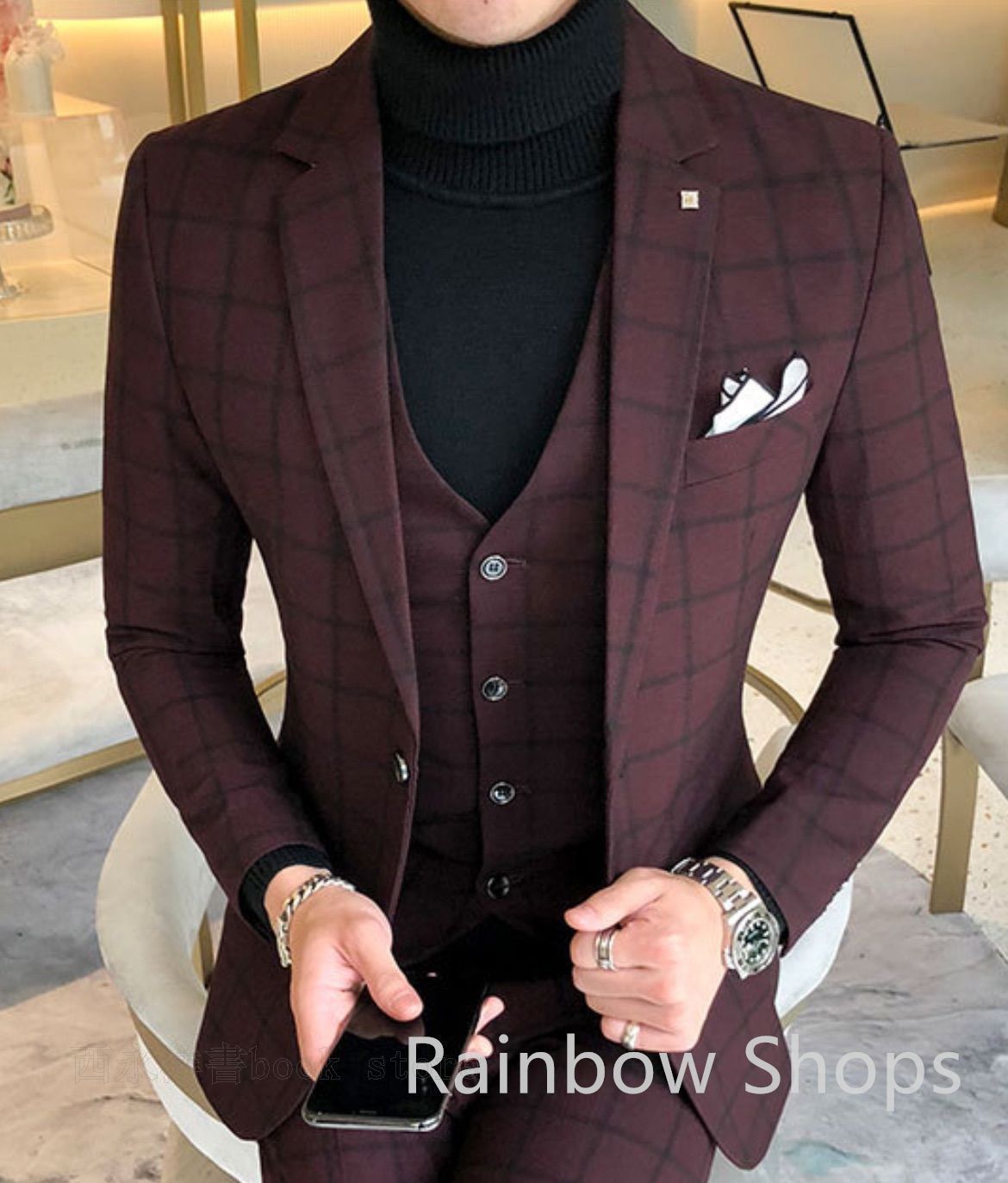 スーツ ビジネススーツ 3点セット セットアップ ビジネス m l メンズ チェック柄 春 夏 秋 冬 スリム 大きいスーツ 大きめ 小さいスーツ 2つボタン 紳士 おしゃれ 50代 入社式 卒園 ウ