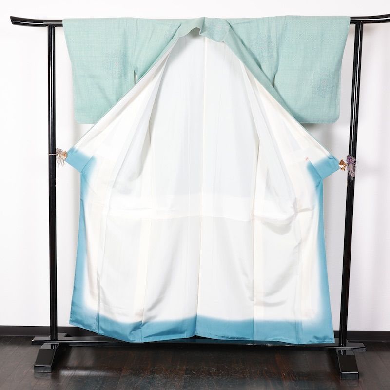 本場結城紬 新品未使用品 水色 藍 茶 花 絣柄 100亀甲 T418 - メルカリ