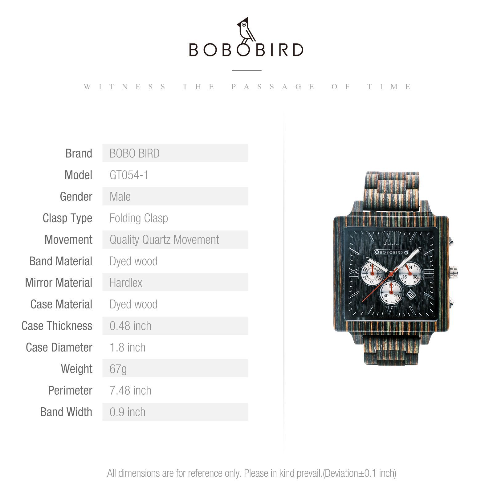 BOBO BIRD ボボバード メンズ 木製腕時計 スクエアケース クロノグラフ 