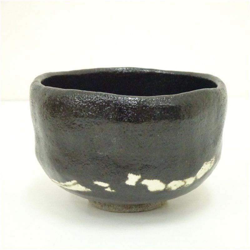 方円窯 西村壹楽造 黒楽惺入荒磯写茶碗（共箱） 茶道 抹茶