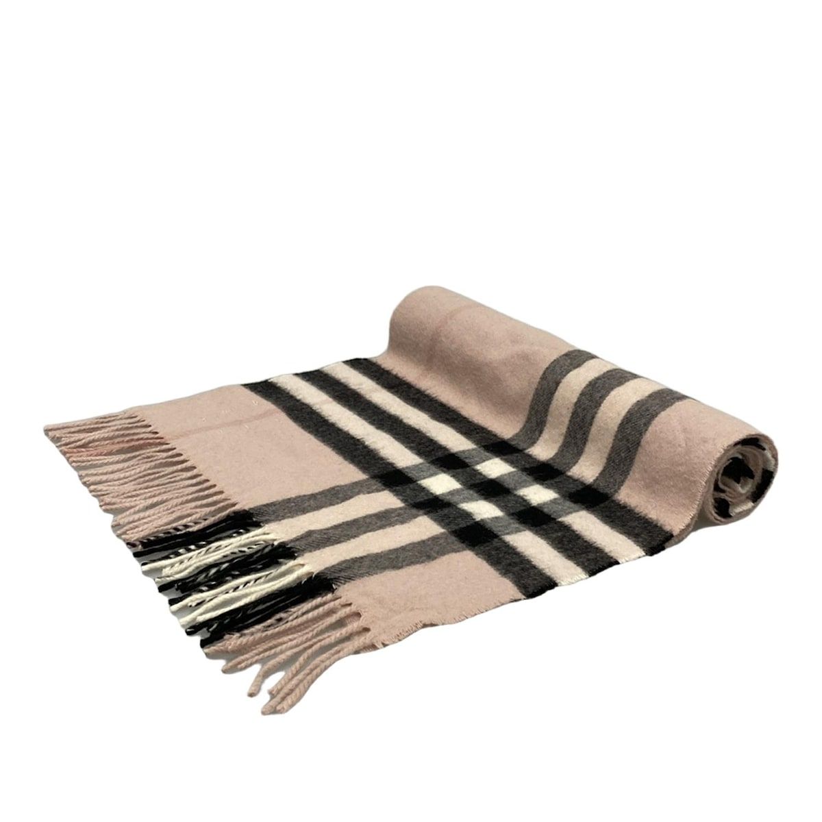 BURBERRY LONDON ENGLAND バーバリーロンドンイングランド マフラー - ライトピンク×黒×マルチ チェック柄 カシミヤ