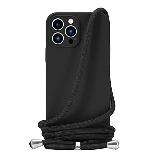 iPhone 14 Pro_ブラック Handodo Apple iPhone 14 Pro 用 ケース iPhone 14 Pro カバー ネック ショルダー ストラップ付き スマホ シリコン カバー 紐付き 斜めがけ 織りストラップ付き 調節なショルダー