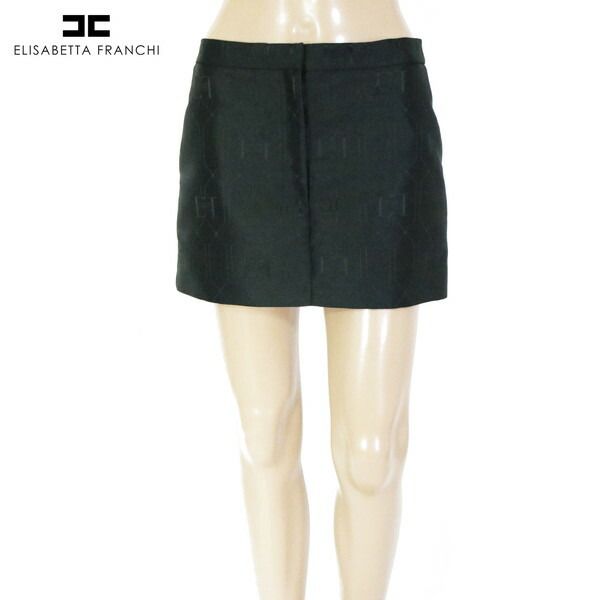 80 OFF エリザベッタフランキ ELISABETTA FRANCHI スカート 40 ESK697 Mサイズ ブラック レディース ミニ丈スカート 光沢 台形 イタリア製