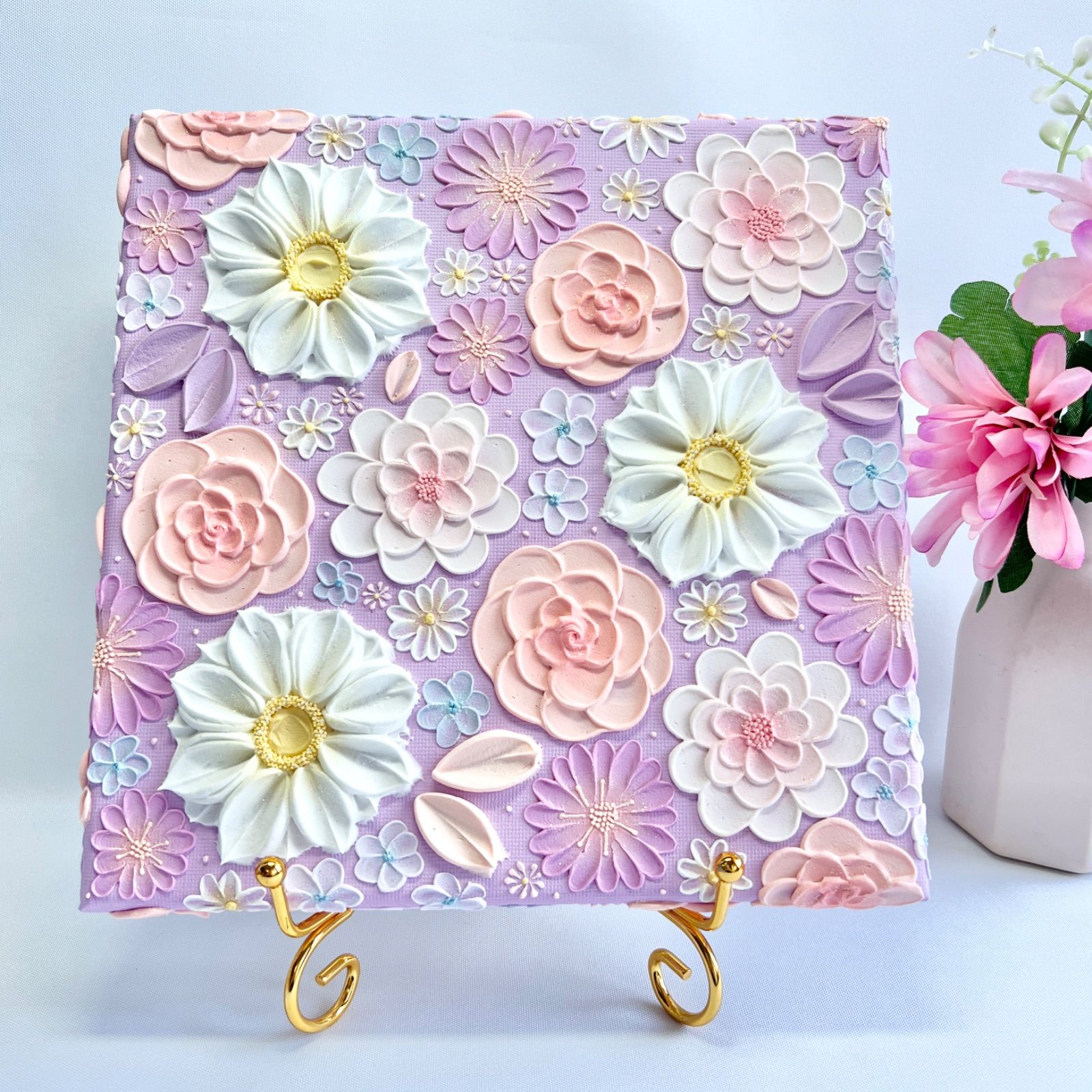 テクスチャーアート フラワーテクスチャーアート インテリアアート 癒し アートパネル フラワー