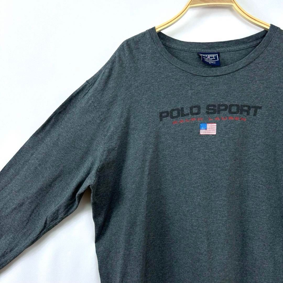 【フォロワー様クーポン配布中！】POLO SPORT SPORTSMAN Ralph Lauren  ポロスポーツ スポーツマン ラルフローレン プリントロゴ コットン 長袖 Tシャツ ロング Tシャツ ロンT 輸入古着 メンズ Lサイズ【S153】