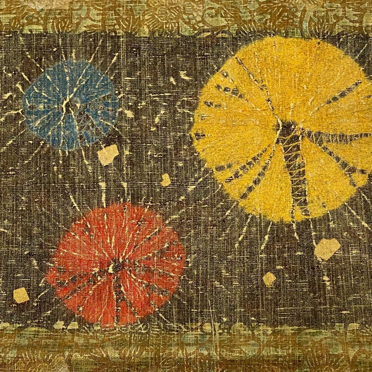 袋帯 美品 逸品 落款あり 牛首紬地 人物 草花 銀彩 白 お太鼓柄