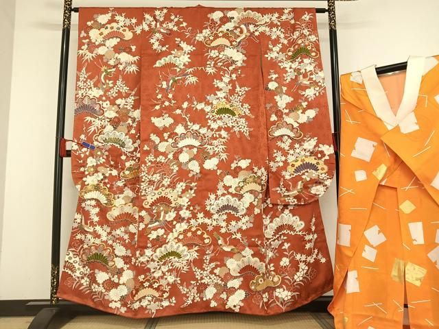 平和屋着物●創業460年 千總 振袖 長襦袢セット 無双仕立て 駒刺繍 飛鶴松花文 金糸 金彩 正絹 AAAU0261np