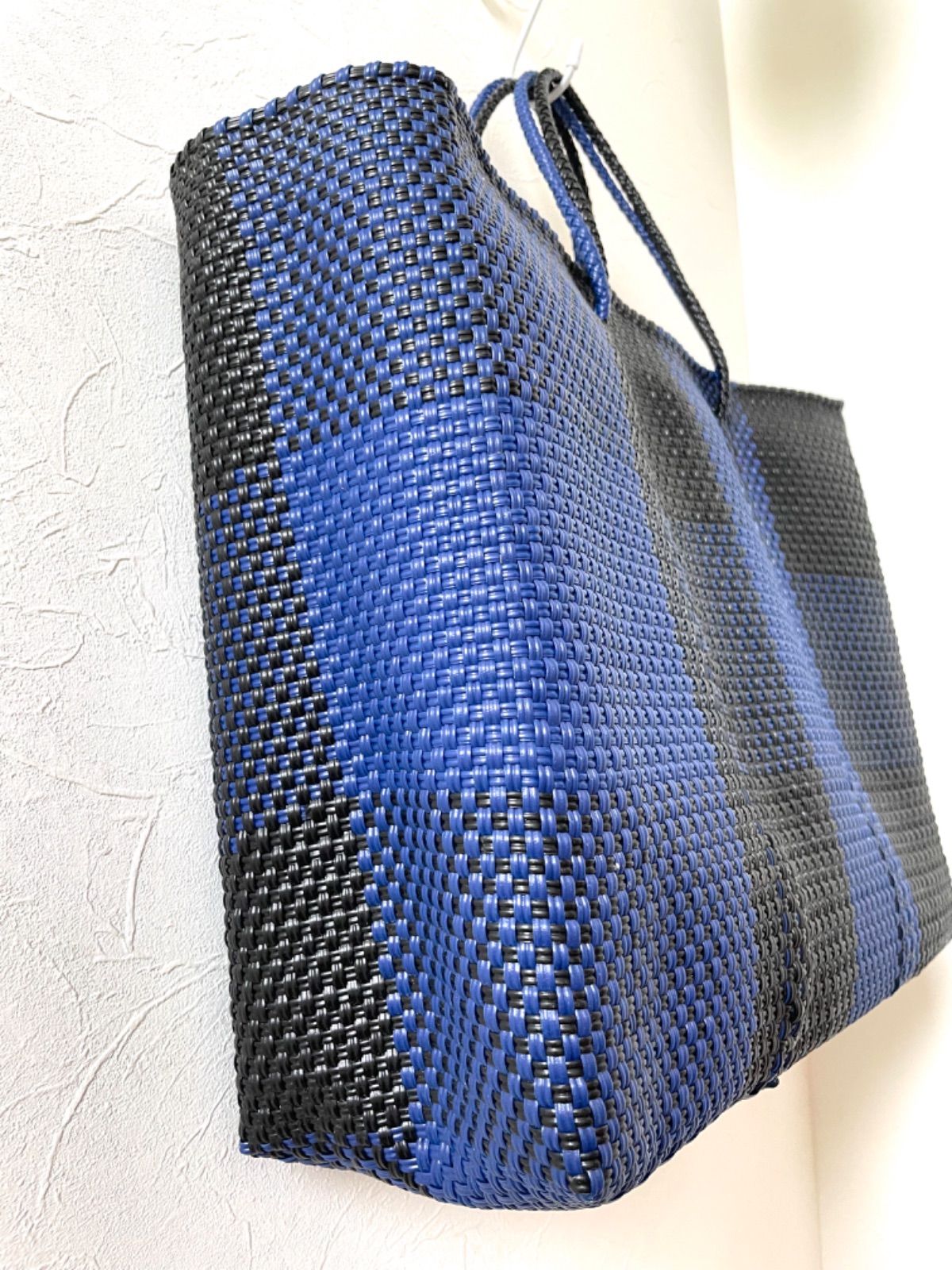 【新品】メキシコ産 オアハカ 青 メルカドバッグ ブルーフリフリチャーム付かごS メルカドバッグ | STORES