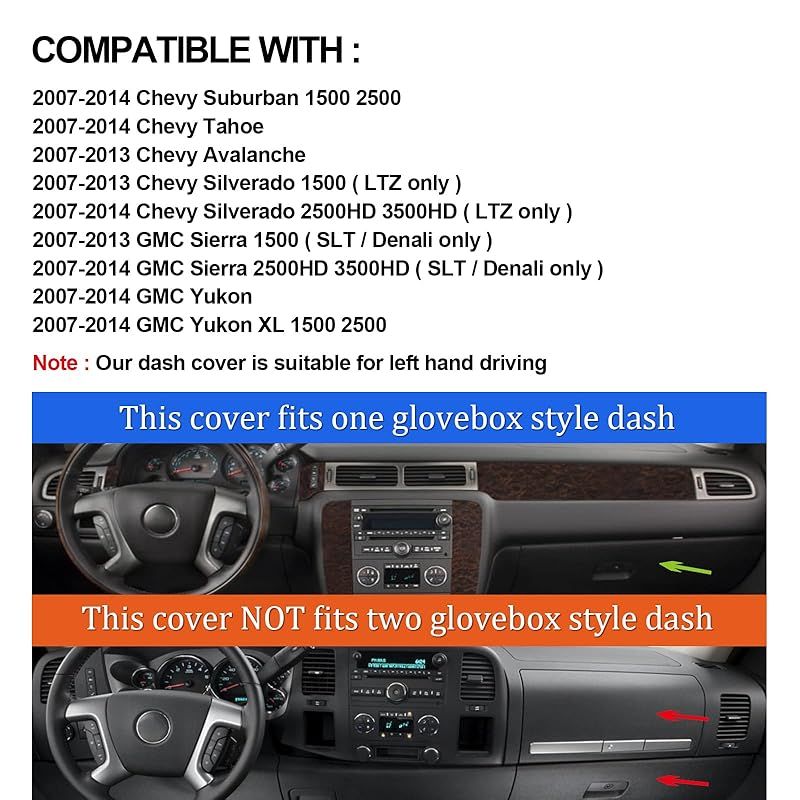HanLanKa ダッシュボードカバー シボレー シボレー サバーバン|タホ 2007-2014 シボレー アバランチ シルバラード 1500 LTZ 2007-2013 GMC ユーコン 2007-2014 ダッシュカバーマット プレミアムカーペット 0