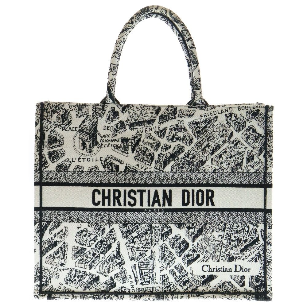 Christian Dior クリスチャンディオール ブックトート ラージ プランドゥパリ トートバッグ ハンドバッグ ブラック×ホワイト キャンバス 50MA0213