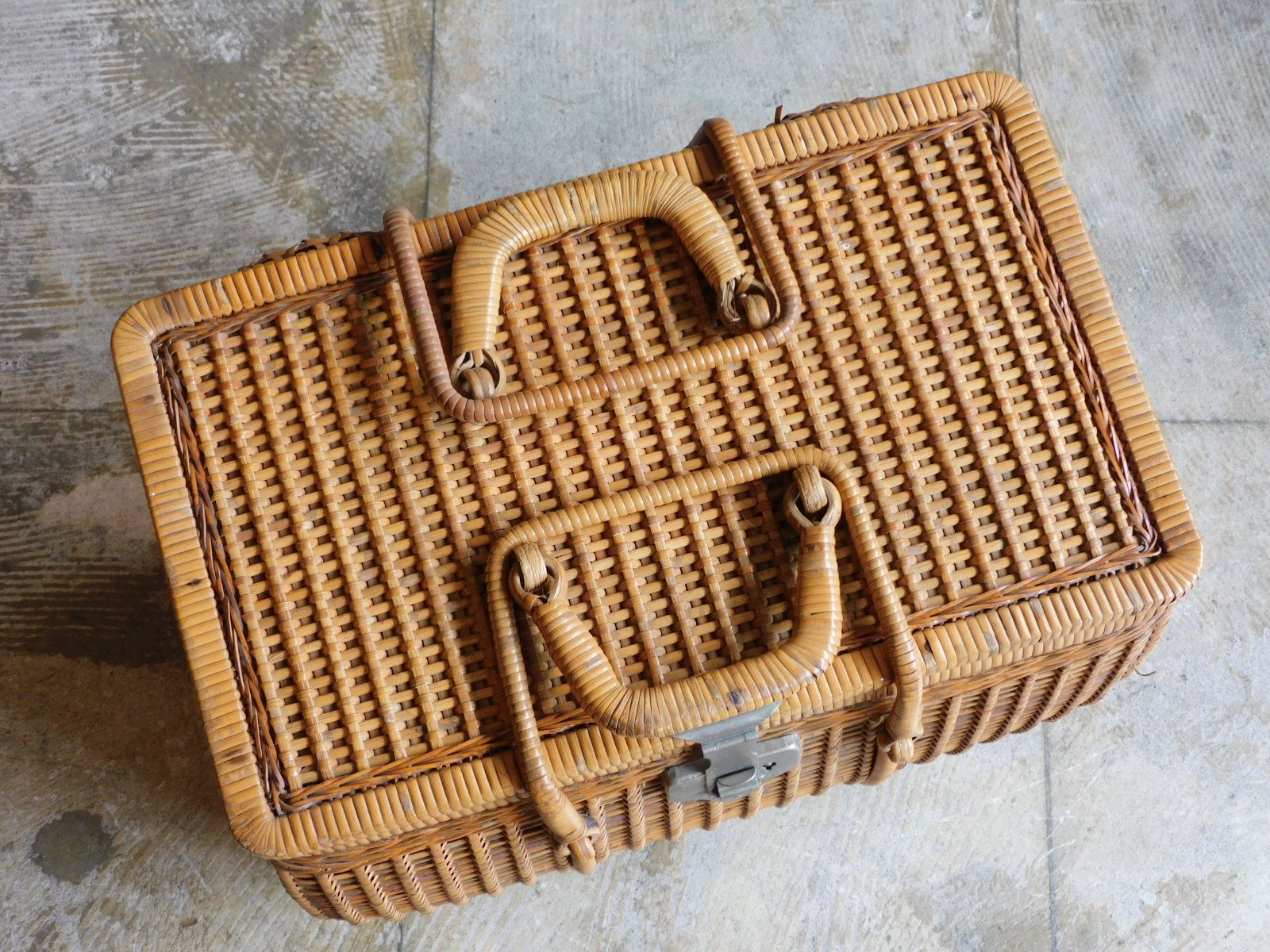 戦前 竹籐編み ふるいバスケット HK-a-05481 籠バッグ 煎茶籠 提藍 バンブー ラタン かごバッグ NEXPOTALLINN_EU